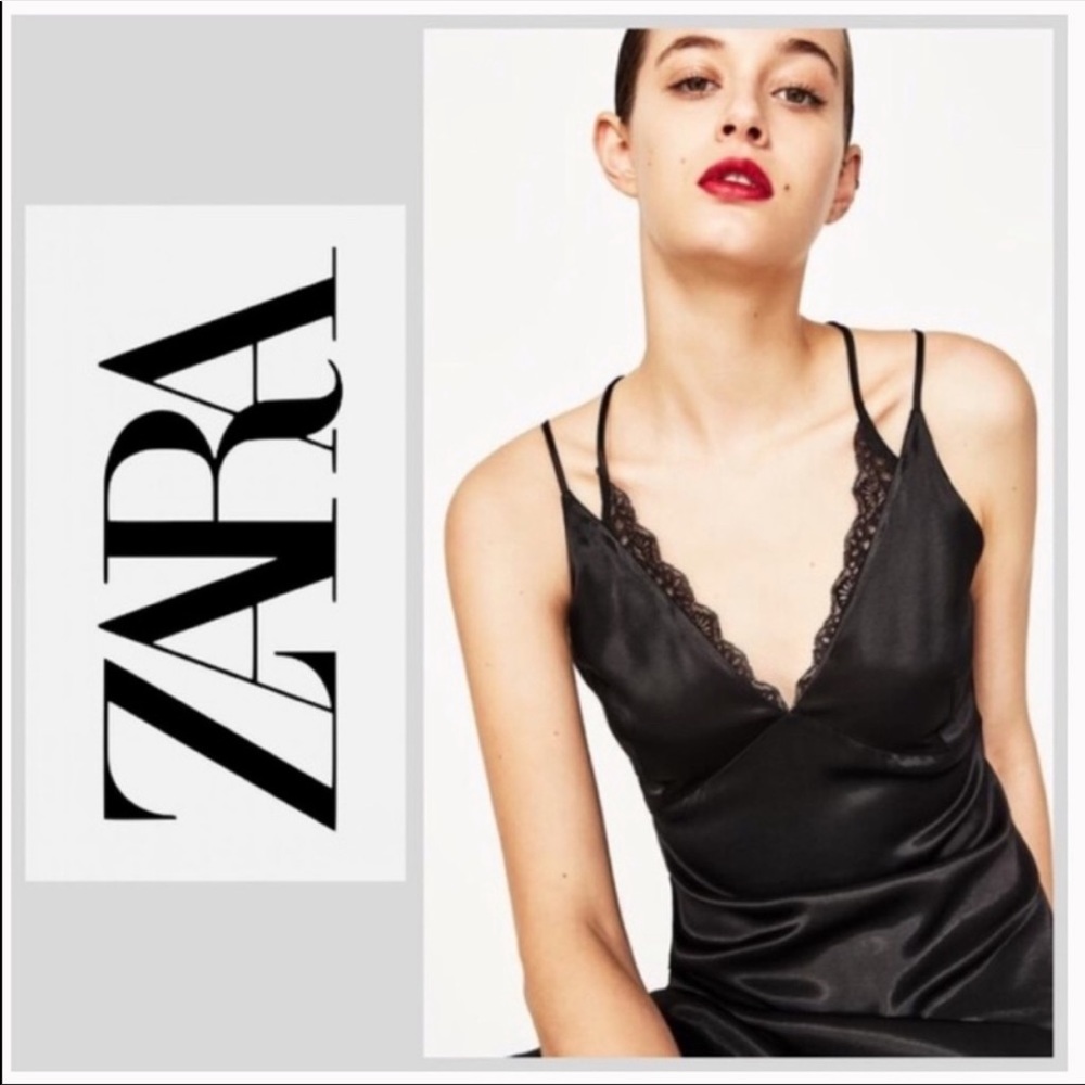 Zara Black Satin Slip Dress Size XS